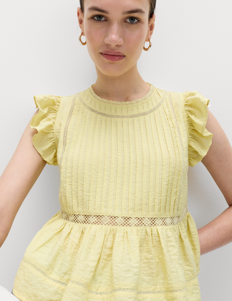 Lace Insert Ruffle Top