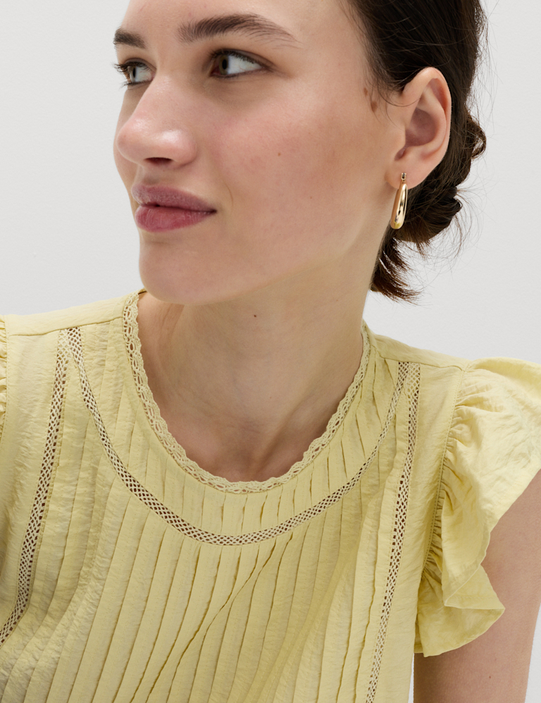 Lace Insert Ruffle Top