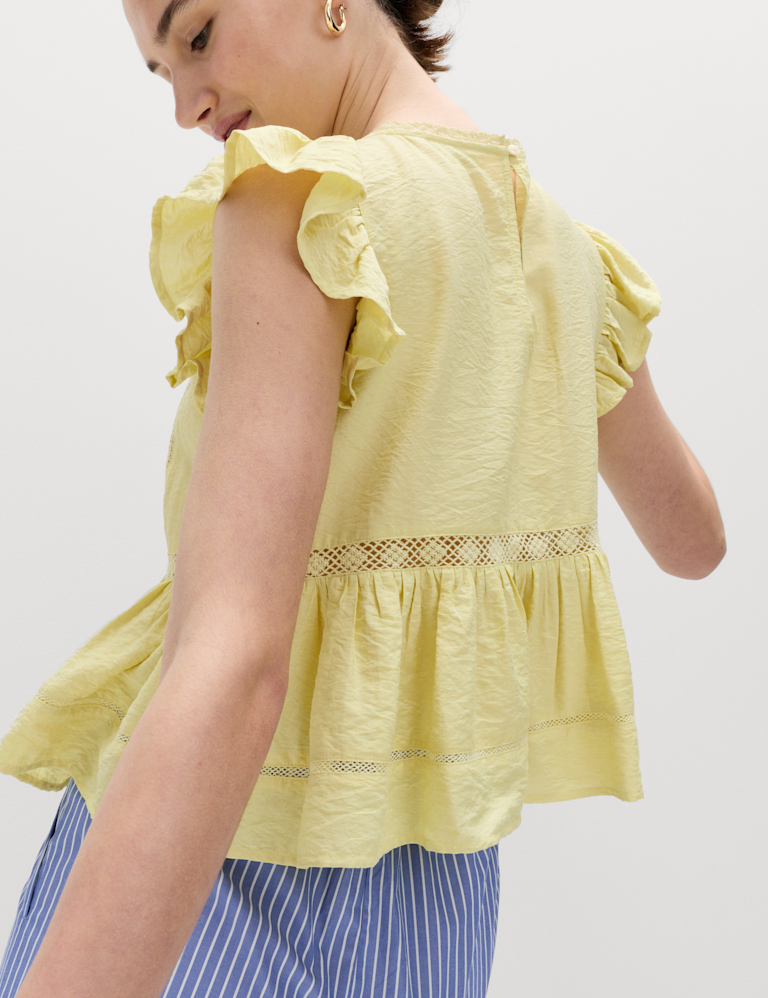 Lace Insert Ruffle Top