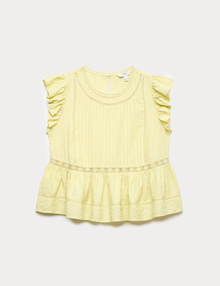 Lace Insert Ruffle Top