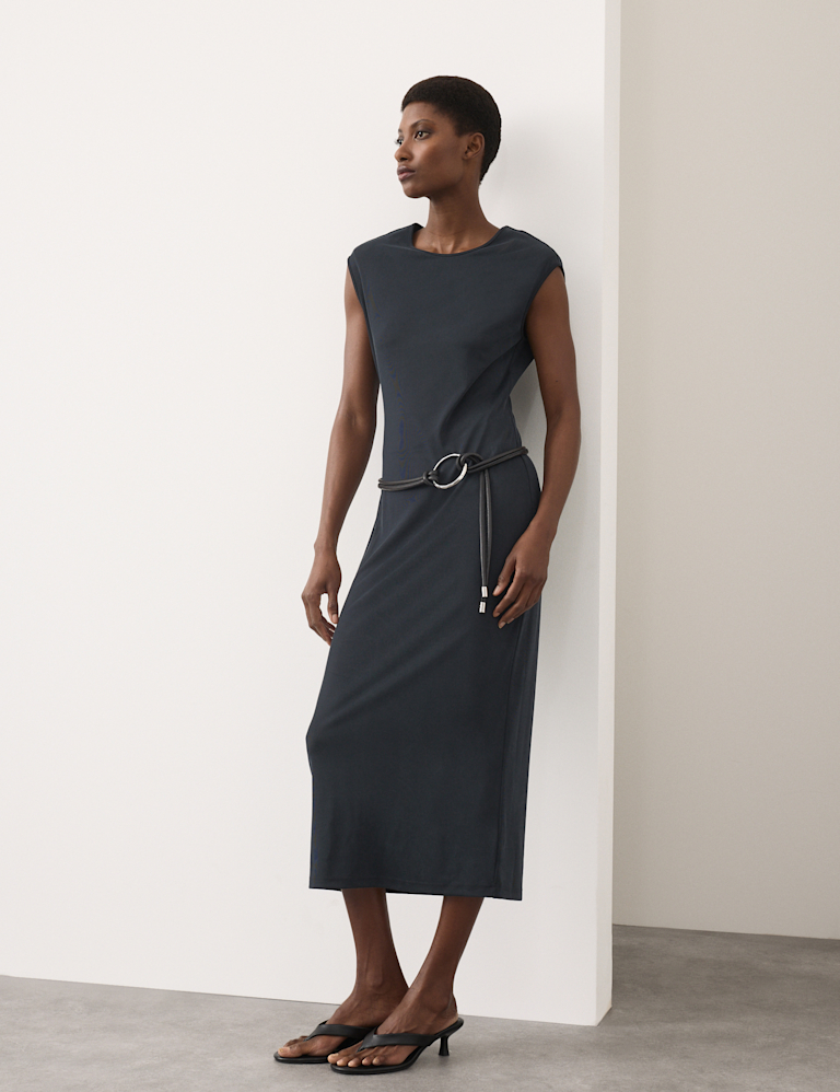 Ribbed Jersey Shoulder Pad Midaxi Dress
