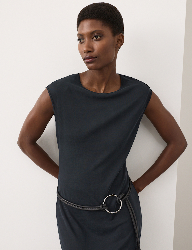 Ribbed Jersey Shoulder Pad Midaxi Dress
