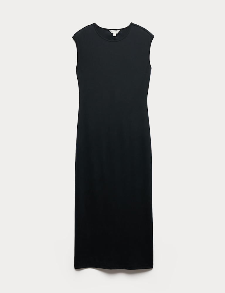 Ribbed Jersey Shoulder Pad Midaxi Dress
