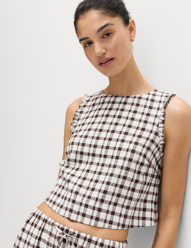 Linen Rich Gingham Vest Top Linen Rich Gingham Vest Top