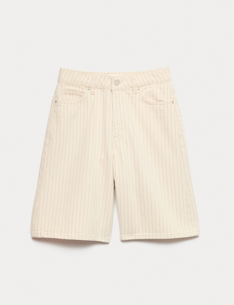 Cotton Rich Denim Striped Bermuda Shorts