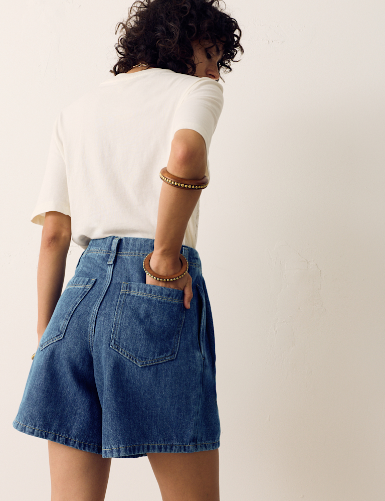 Pleat Front Denim Shorts