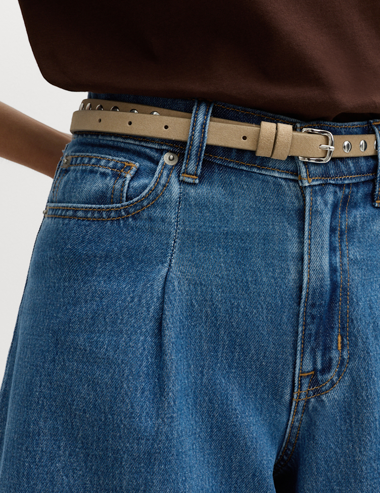 Denim Pleat Front Wide Shorts