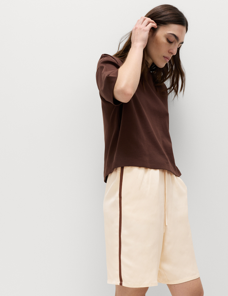 Side Stripe Longline Shorts with Linen