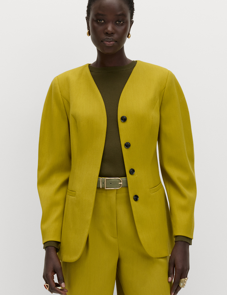 Sculpted Waisted Collarless Tailored Jacket Sculpted Waisted Collarless Tailored Jacket