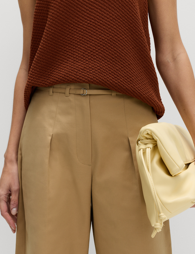 Cotton Rich Belted Barrel Leg Trousers