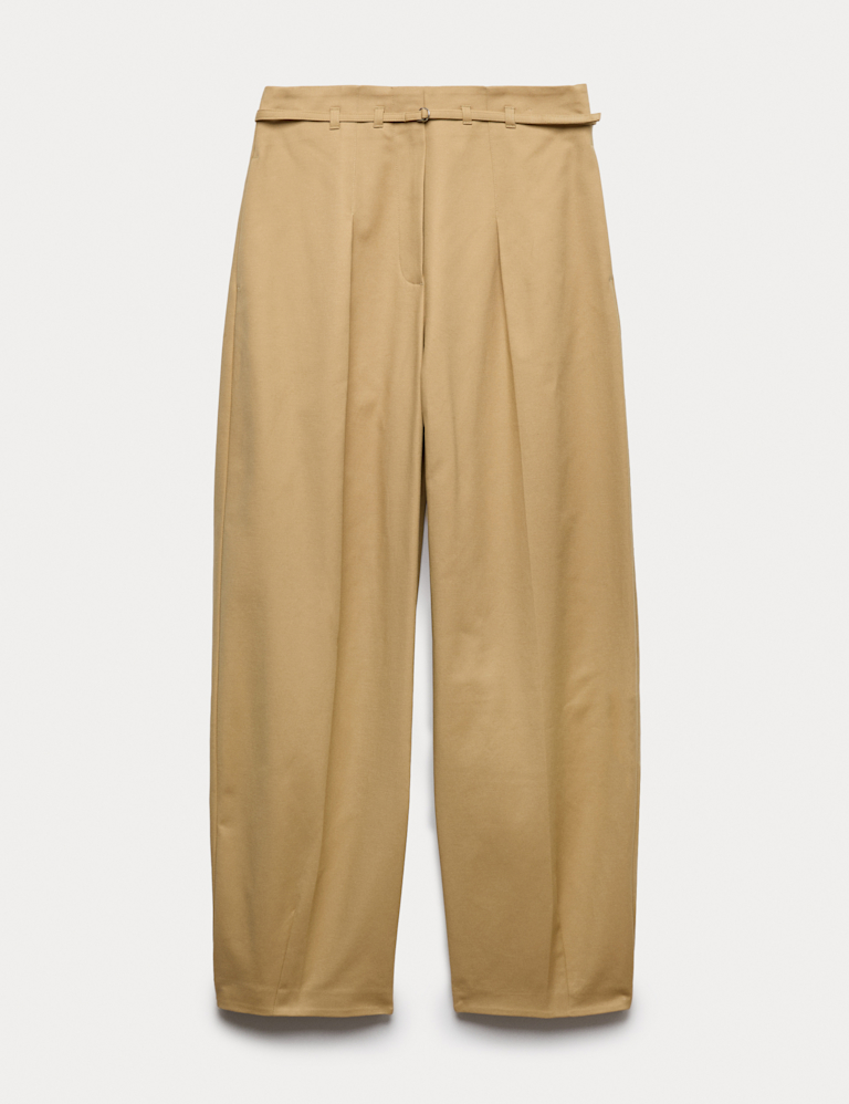 Cotton Rich Belted Barrel Leg Trousers