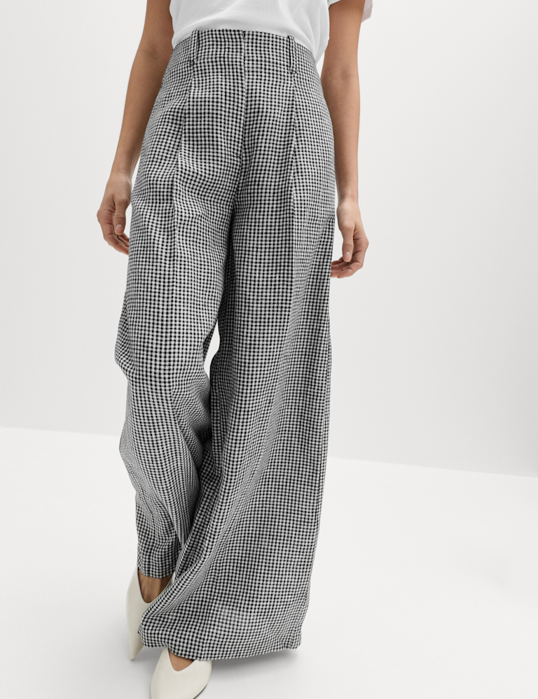 Pure Linen Checked Pleat Front Trousers