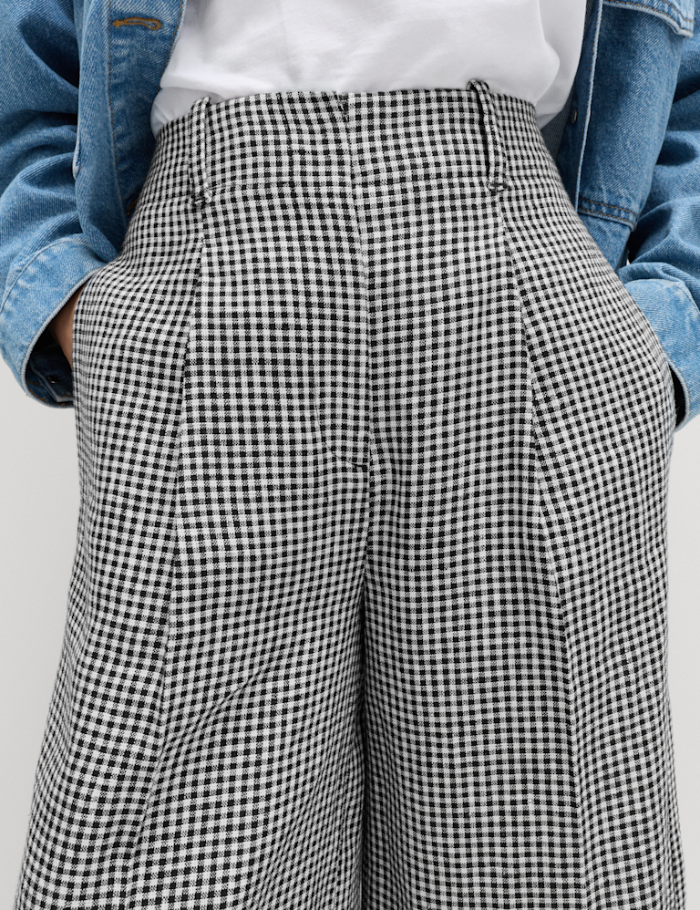 Pure Linen Checked Pleat Front Trousers