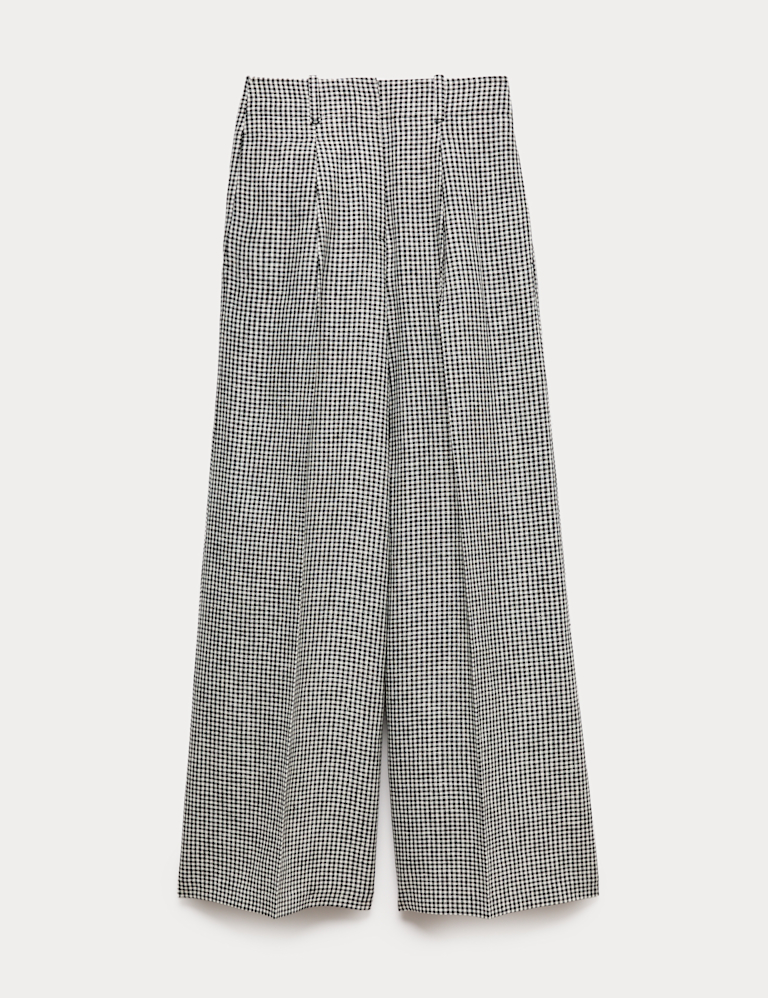 Pure Linen Checked Pleat Front Trousers