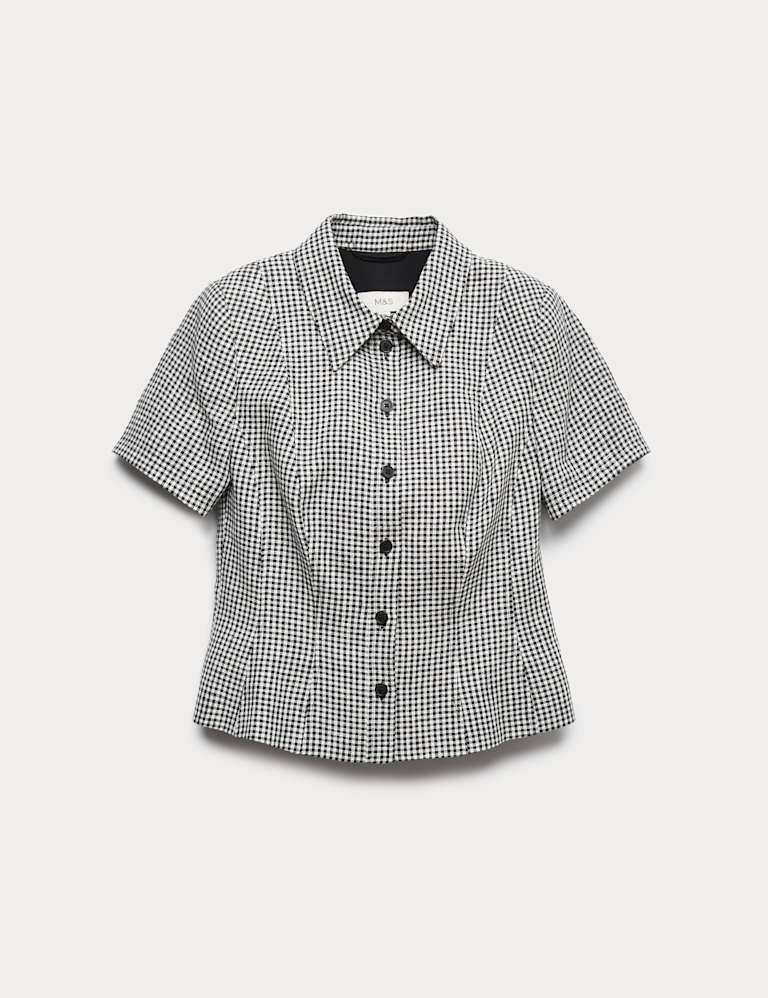 Pure Linen Tailored Checked Collared Jacket