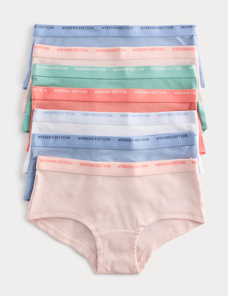 7 Pack Cotton with Stretch Ribbed Knicker Shorts (5-16 Yrs) 7 Pack Cotton with Stretch Ribbed Knicker Shorts (5-16 Yrs)