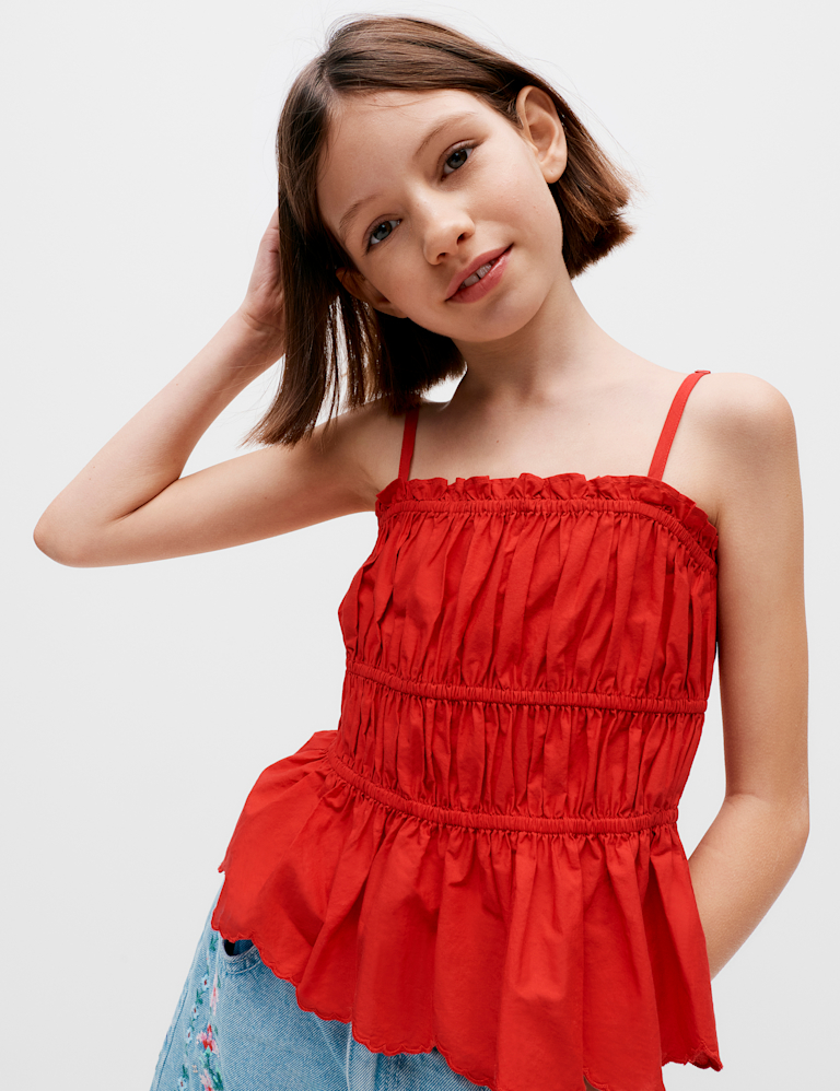 Cotton Rich Shirred Cami Vest Top (6-16 Yrs)