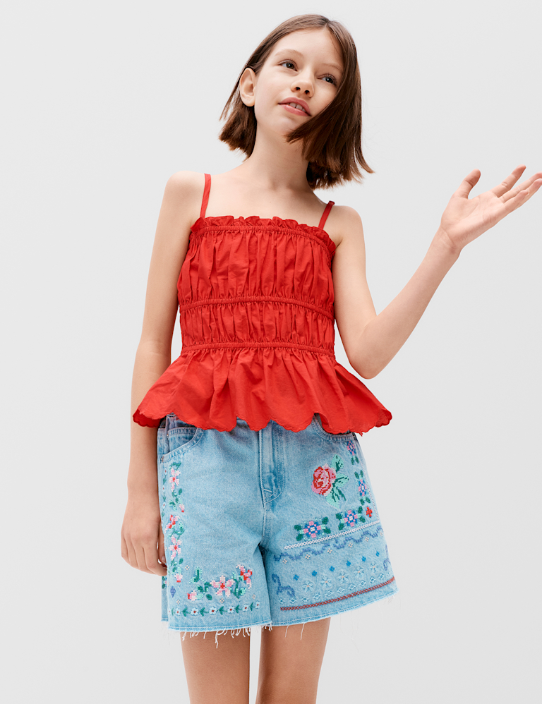 Cotton Rich Shirred Cami Vest Top (6-16 Yrs)